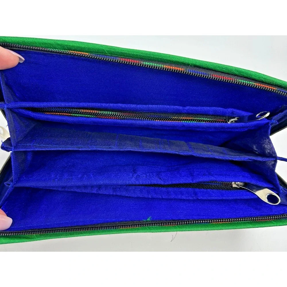 Indian Needlepoint/Embroidered Silk Wallet Clutch Floral 6 Pockets Phone Fits A+